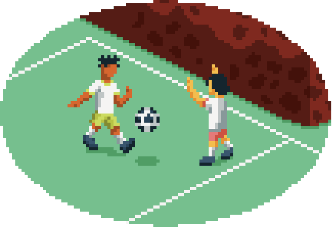 Two kids playing soccer
